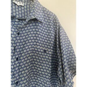 Vintage Star 100% washable silk mens button down short sleeve elephant print L